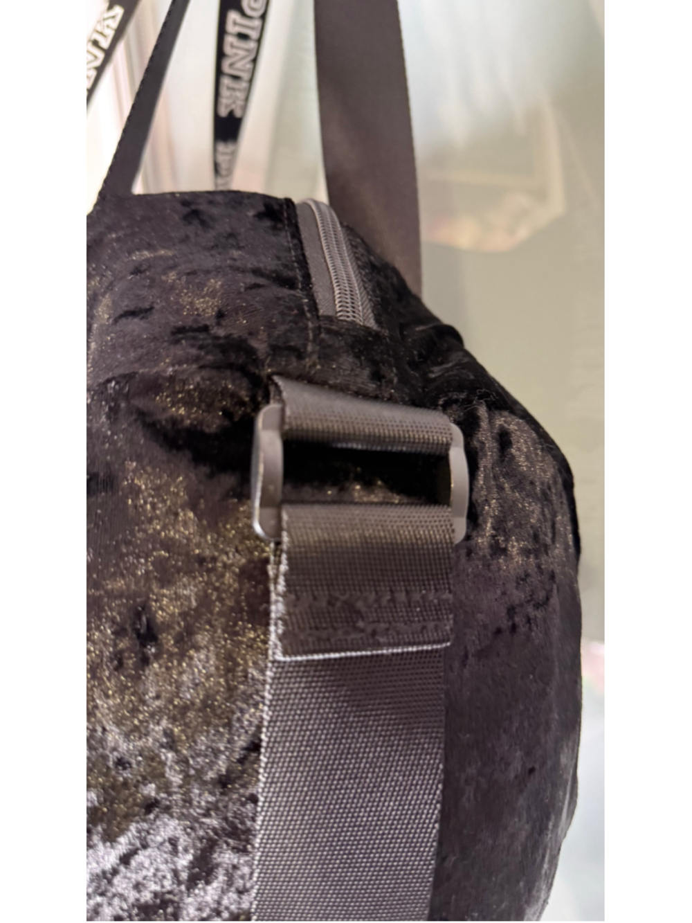 Victoria's Secret PINK Black Velvet Duffle Bag One Size - Picture 4 of 6
